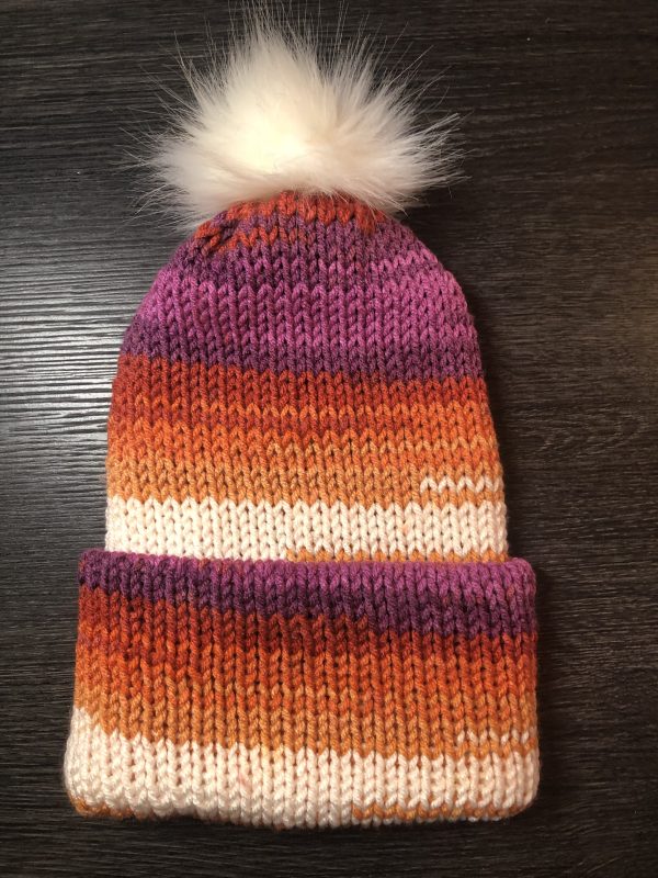 Handmade Toque/Hat - Sunset (Magenta, Orange, Red-Orange, Cream)